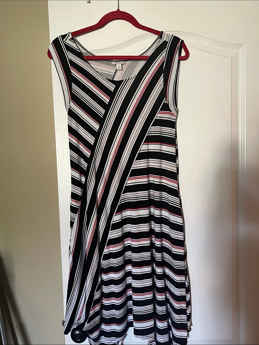 Sleeveless Black, White & Pink Striped Midi Dress